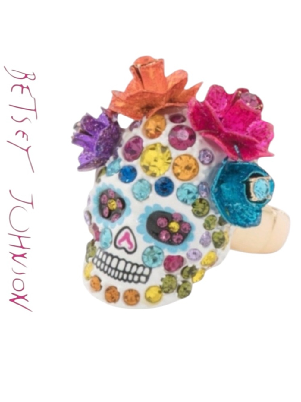 Sugar Skull Stretch Ring with Crystal Accents
